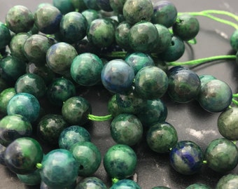 Chrysocolla pearls and lapis 6 or 8 mm