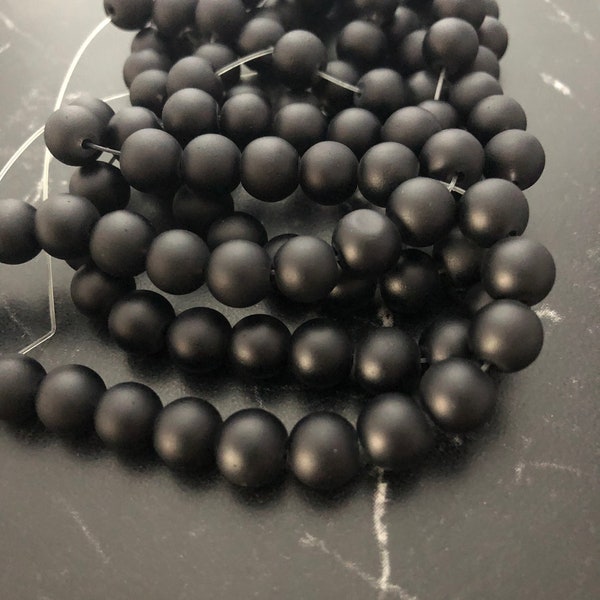 Perles verre givré noir 8mm, lot de 20 ou 105