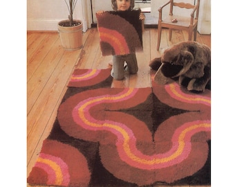 Latch Hook Pattern - Rug in Geometric Psychedelic Design in a Mix & Match Puzzle Style Mat