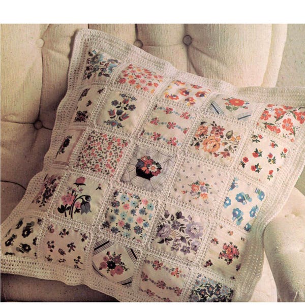 Almohada y edredón de patchwork de ganchillo - Edredón cuadrado con estampado de algodón