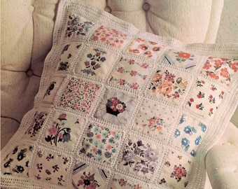 Crochet Patchwork Pillow & Comforter - Cotton Print Square Quilt