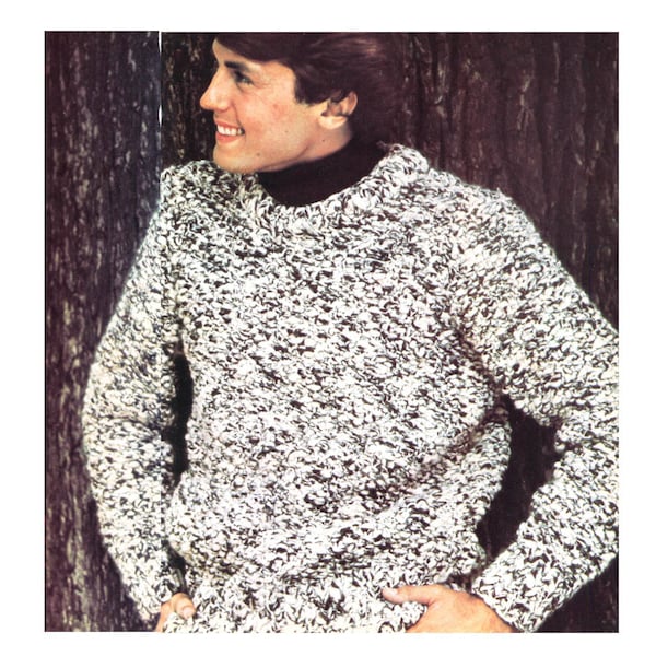 Sweater Knitting Pattern - Bulky Mens Tweed Pullover