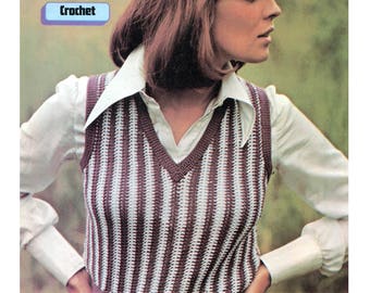 Vest Crochet Pattern - V-neck Womens Pullover Striped