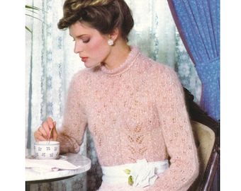 Sweater Knitting Pattern - Lacy Mohair Knit Pullover
