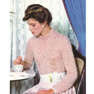 Sweater Knitting Pattern - Lacy Mohair Knit Pullover