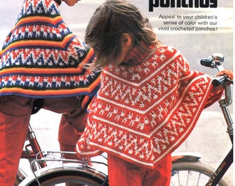 Kids Ponchos - Crochet Pattern for a colorful design cloak for children