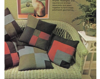 Pillow Knitting Patterns - Set of Patchwork Geometry Designed Cushions