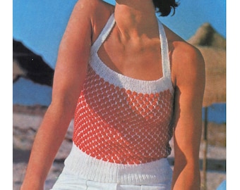 Tank Top Knitting Pattern - Backless knit tanks in multi colored textured bobble pattern
