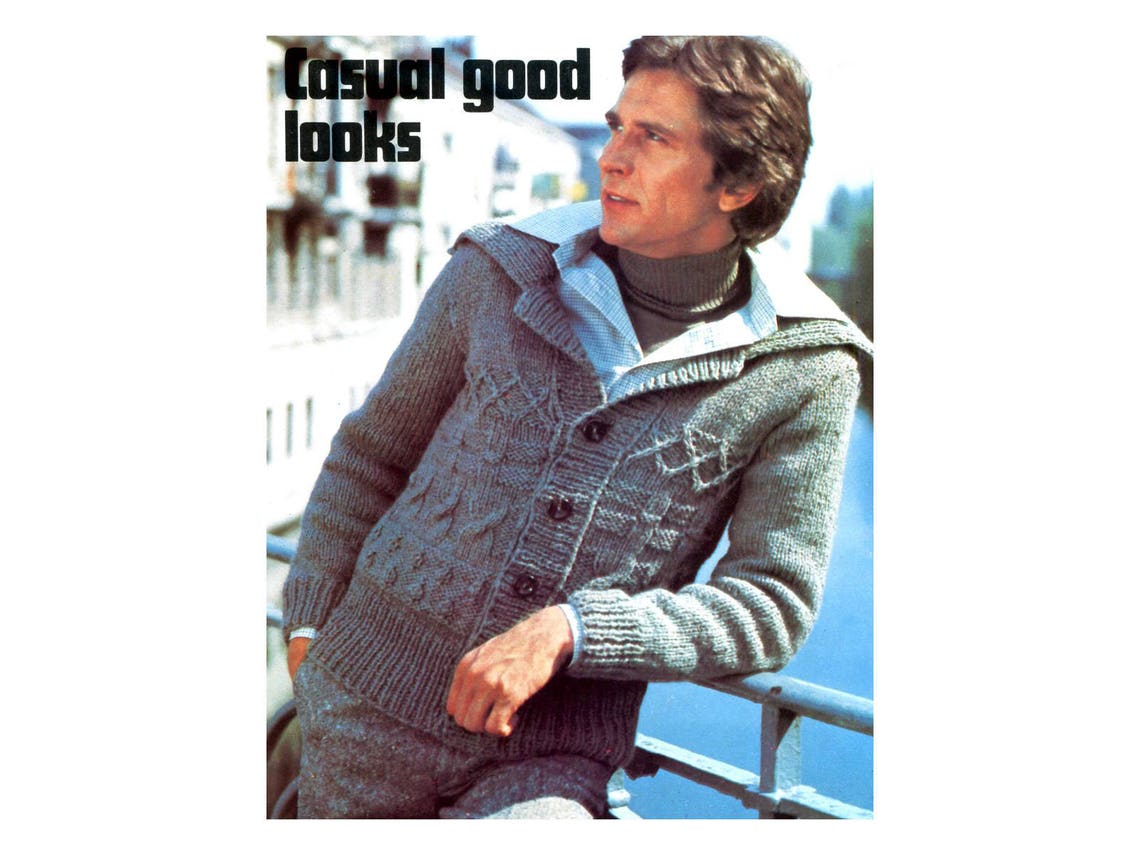 Mens Patterned Cardigan Knitting Pattern Etsy