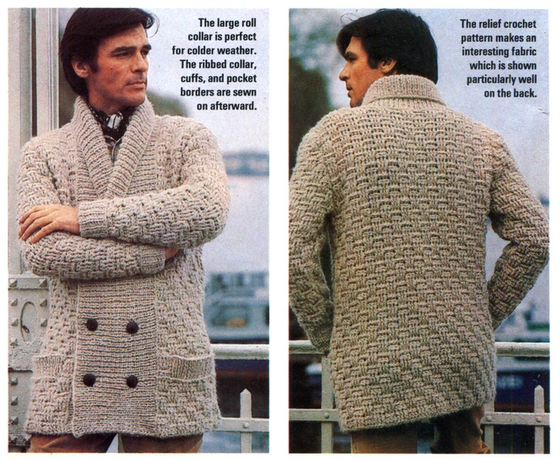 Cardigan Crochet/Knitting Pattern Mens Cardigan in Basketweave Design image 2