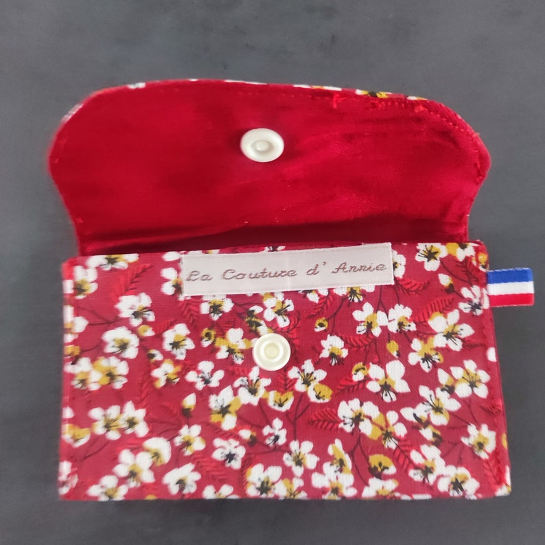Porte-monnaie, porte-cartes, Cadeau maman, cadeau fille, 3 compartiments en tissu fleurs jaunes de 11 cm x 8 cm image 6