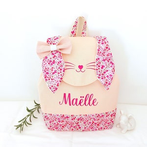Personalized Liberty pink rabbit children's backpack, girl's nursery bag