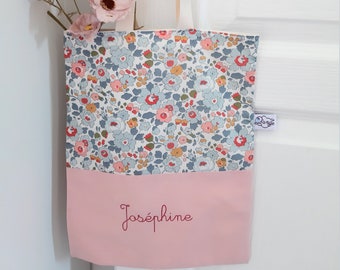 Tote bag enfant personnalisé Liberty Betsy Porcelaine rose, sac sport livres, cadeau personnalisable fille