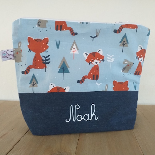 Personalized baby child toiletry bag Blue gray fox, boy gift