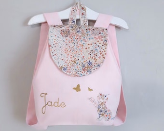 Sac à dos enfant personnalisé Liberty Adelajda rose, cartable maternelle fille