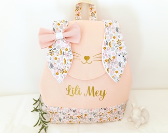 Sac à dos enfant personnalisé fleur rose Lapin, cartable maternelle fille