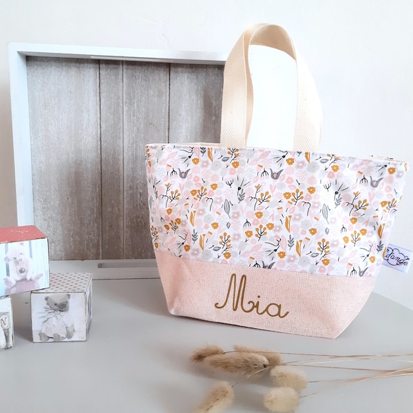 Sac à main petite fille personnalisé Fleur rose, mini cabas danse, piscine, plage, cadeau fillette Sac Pâques