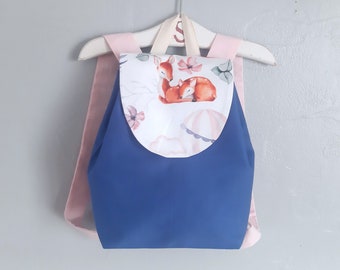 Personalized girl's backpack Blue pink deer, kindergarten child nursery schoolbag
