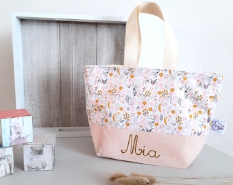 Sac à main petite fille personnalisé Fleur rose, mini cabas danse, piscine, plage, cadeau fillette Sac Pâques