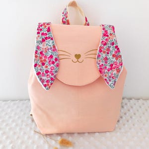 Sac à dos enfant personnalisé Liberty Lapin rose, cartable maternelle fille