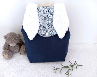 Personalized children's backpack, Liberty blue rabbit, nursery school bag for boys or girls