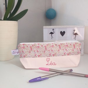 Trousse école fille personnalisée liberty Eloise rose, cadeau maîtresse