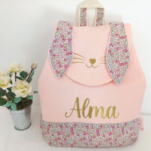 Sac à dos enfant personnalisé Liberty rose Lapin, cartable maternelle fille