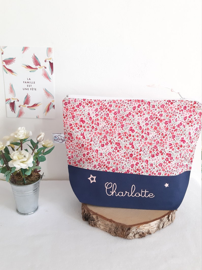 Trousse de toilette personnalisée enfant bébé Liberty Phoebe rose, cadeau naissance fille zdjęcie 7