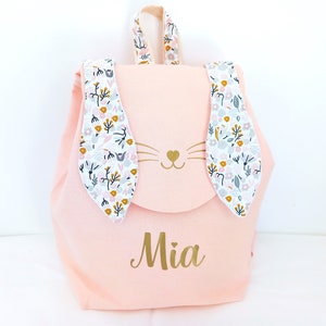Sac à dos enfant personnalisé fleur rose Lapin, cartable maternelle fille