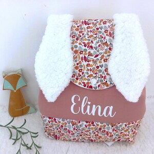 Sac à dos enfant personnalisé fleurs Lapin, cartable maternelle fille