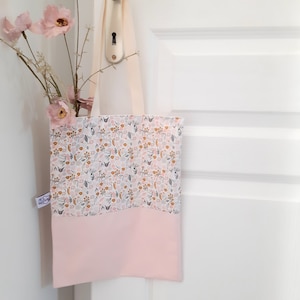 Personalisierte Kinder-Einkaufstasche rosa kleine Blumen im Liberty-Stil, Sportwetten-Tasche, anpassbares Geschenk für Mädchen