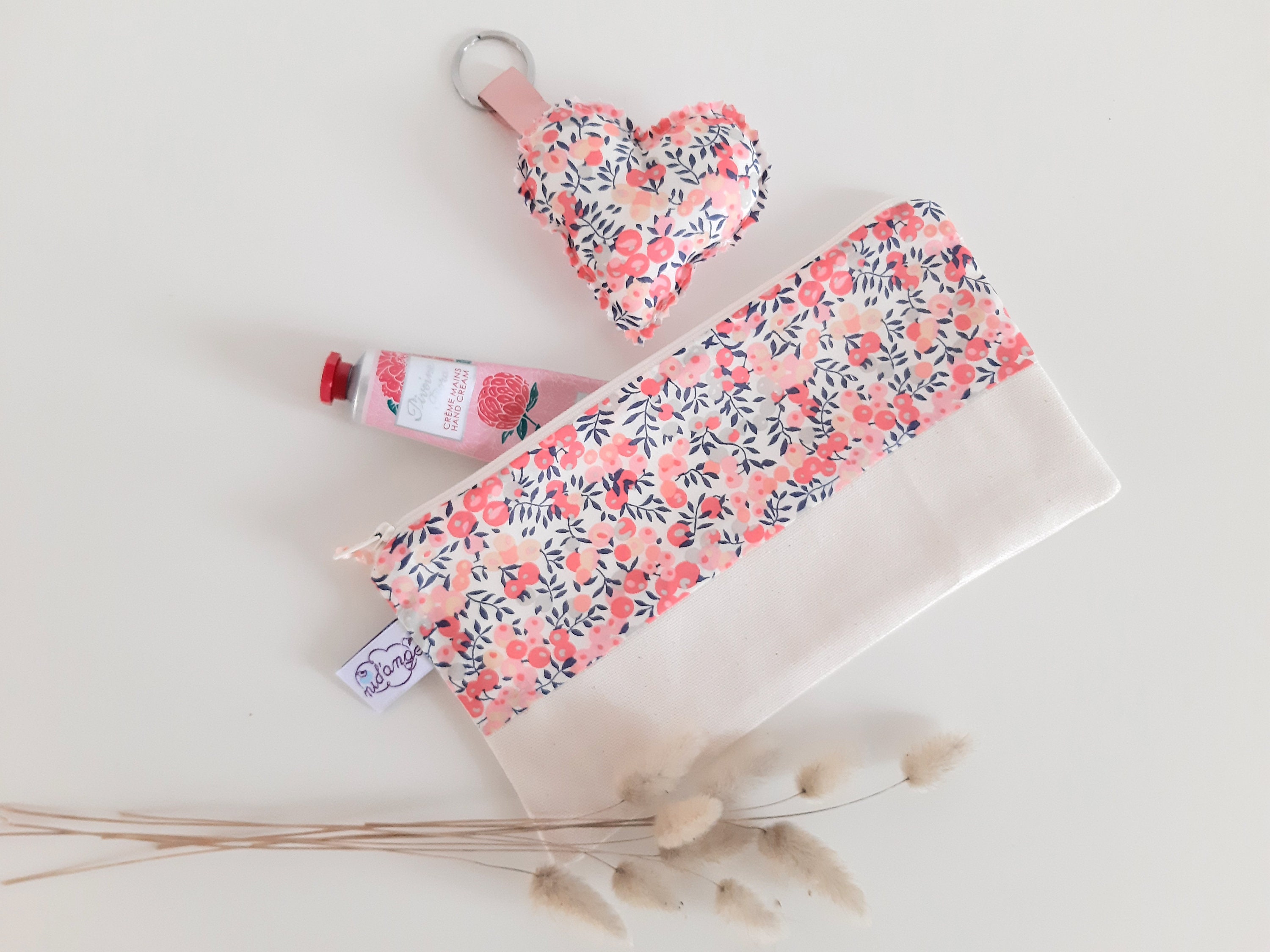 Trousse Maquillage ou Stylo Pour Femme Enfant et Son Porte Clé Fleur Liberty Wiltshire Pois de Sente