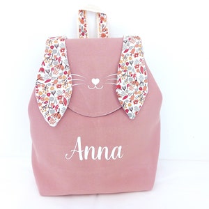 Sac à dos enfant personnalisé fleur rose Lapin, cartable maternelle fille