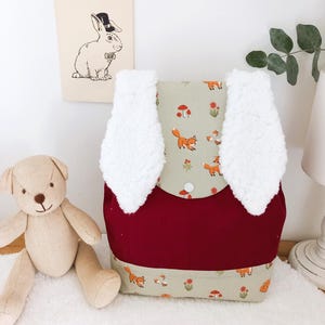 Sac à dos enfant personnalisé bordeaux Lapin Renard, cartable maternelle garçon