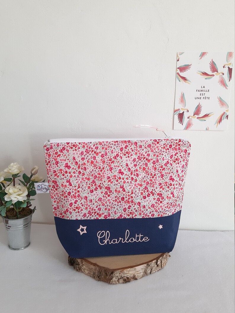 Trousse de toilette personnalisée enfant bébé Liberty Phoebe rose, cadeau naissance fille zdjęcie 5