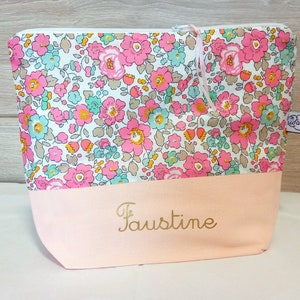 Trousse de toilette personnalisée fille enfant Liberty Betsy rose doré, cadeau naissance bébé