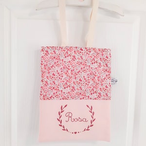 Personalisierte Liberty Phoebe rosa Kinder-Einkaufstasche, Sportbuchtasche, anpassbares Geschenk für Mädchen