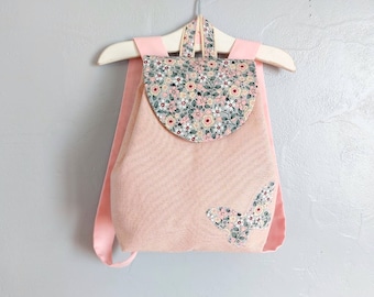 Sac à dos enfant personnalisé Fleurs rose doré, cartable maternelle crèche fille