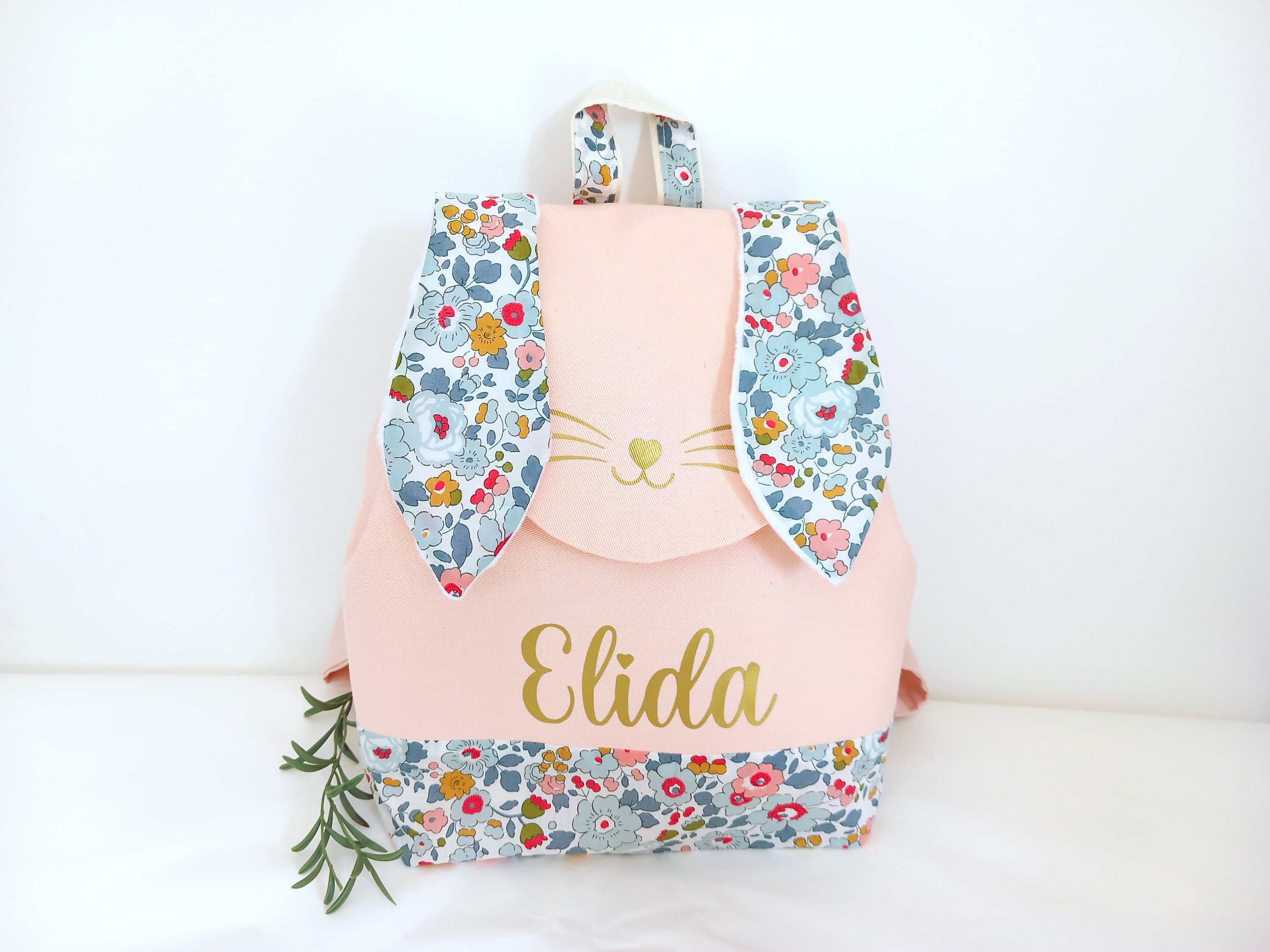 Sac a dos enfant personnalise fleur Liberty Betsy Porcelaine rose Lapin cartable maternelle fille Etsy France