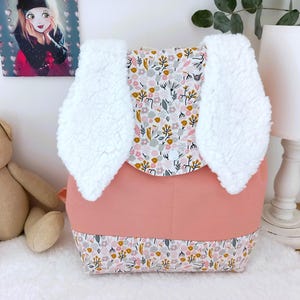 Sac à dos enfant personnalisé rose Lapin fleurs, cartable maternelle fille