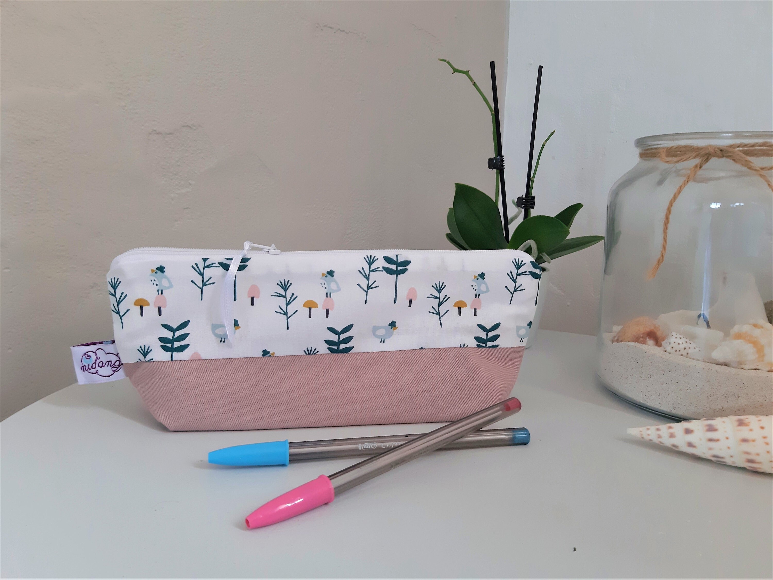 Trousse Crayon Personnalisée Enfant Femme Oiseaux Rose