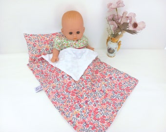 Doll blanket and pillow, pink Liberty doll bed set, little girl Christmas gift