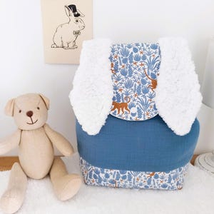 Personalized quilted blue rabbit children's backpack, boy's nursery school bag