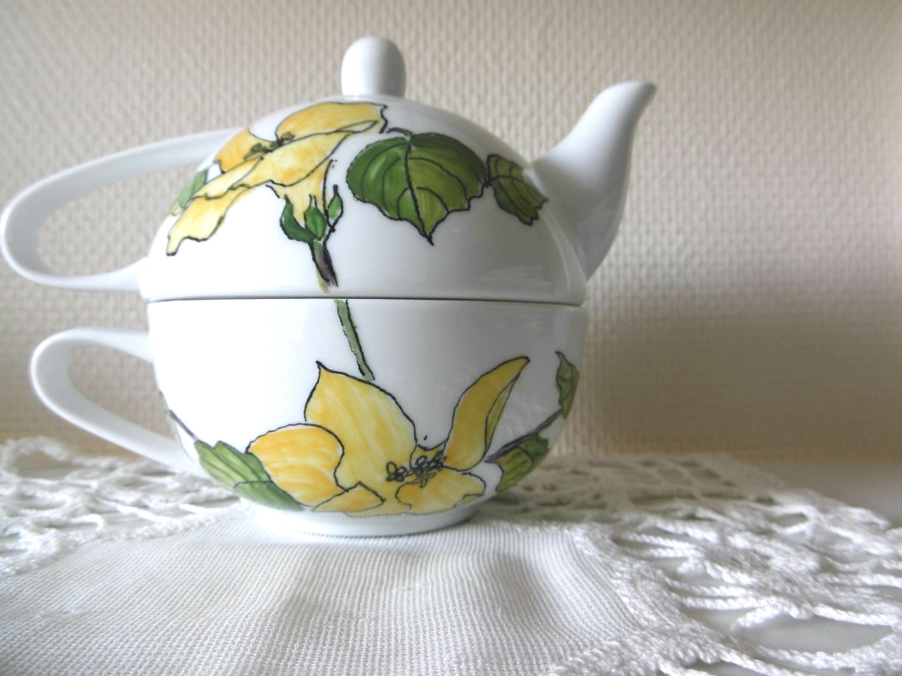 Théière Siléa – Porcelaine Blanche – Motif Poires/prunes – Comme Neuve – 680g