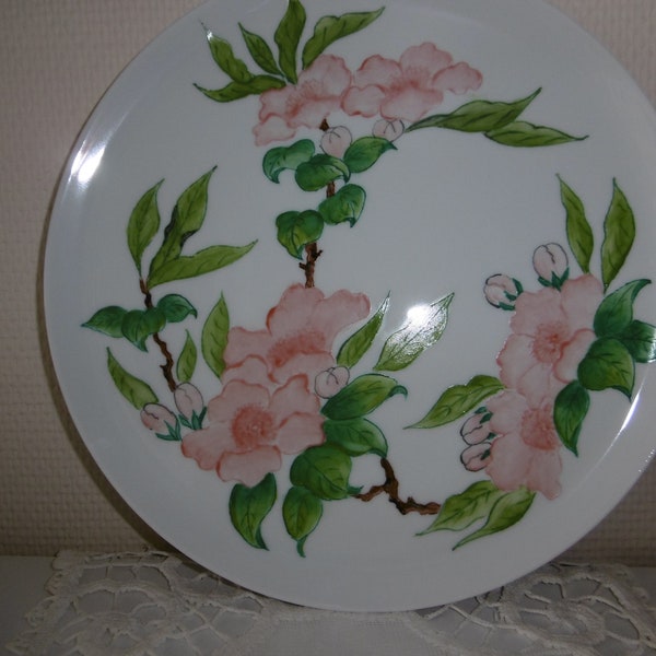 Plat à gâteau rond en porcelaine peinte main au motif Sakura