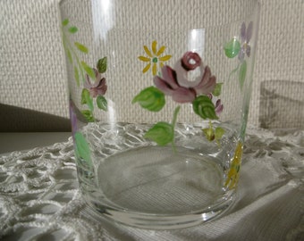 6 35 cl glasses hand painted with small flowers