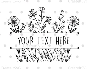 Borde floral svg, marco floral svg, borde de flores svg, monograma dividido svg, monograma floral svg, flores silvestres svg, svg dibujado a mano, svg floral