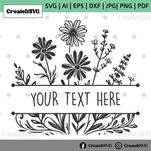 Floral border svg, floral frame svg, flower border svg, split monogram svg, floral monogram svg wildflower svg, hand drawn svg, floral svg
