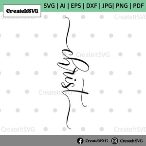 May include: Black script word "Christ" in a vertical design. The word is in a cursive font. The top of the image has the text "SVG | AI | EPS | DXF | JPG | PNG | PDF". The top left corner has the text "CreateltSVG".