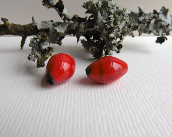 RED RAKU BEADS 2 handmade ceramic beads